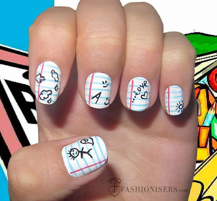 Подростковый маникюр на короткие ногти 12 Cute Back To School Nail Art Designs Fashionisers © School nail art, Teacher 