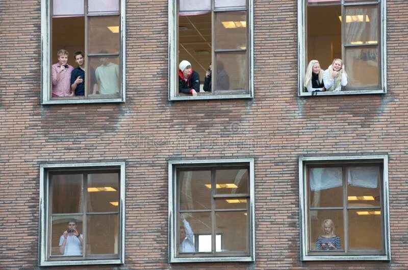 Подсмотрено в окно фото People Looking Out Multiple Windows Editorial Photography - Image of protest, op