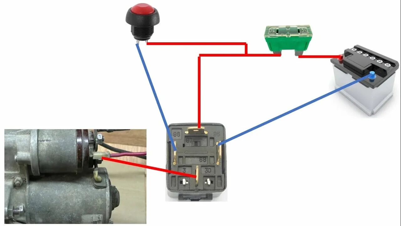 Подсоединение кнопки стартера через реле схема подключения Пусковая Кнопка для Стартера - Запуск Двигателя без Ключа. Стартерді кнопка арқы