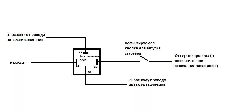 Подсоединение кнопки стартера через реле схема подключения Запуск двигателя ВАЗ 2109 с кнопки - Lada 21093i, 1,5 л, 2004 года электроника D