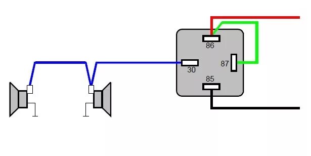 Схема подключения Волговского сигнала через 4-х контактное реле, на автомобили с