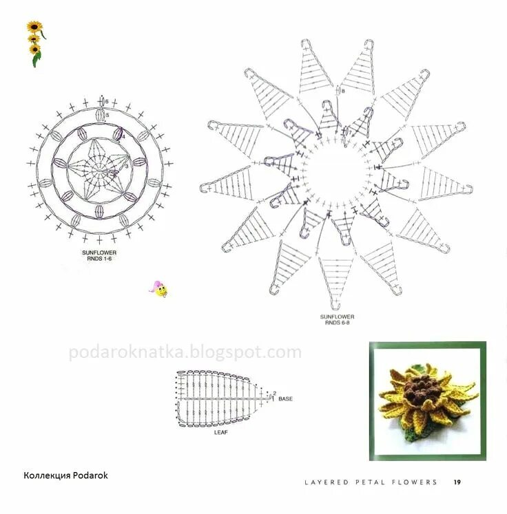 Подсолнухи крючком со схемами girasole Подсолнухи, Крючки