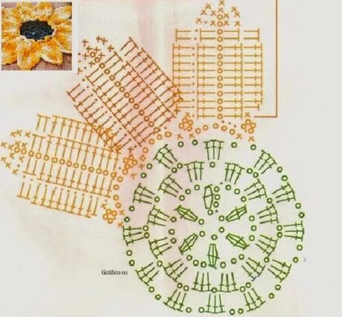 Подсолнухи крючком со схемами Подсолнух крючком: пошаговая инструкция вязания.. Обсуждение на LiveInternet - Р