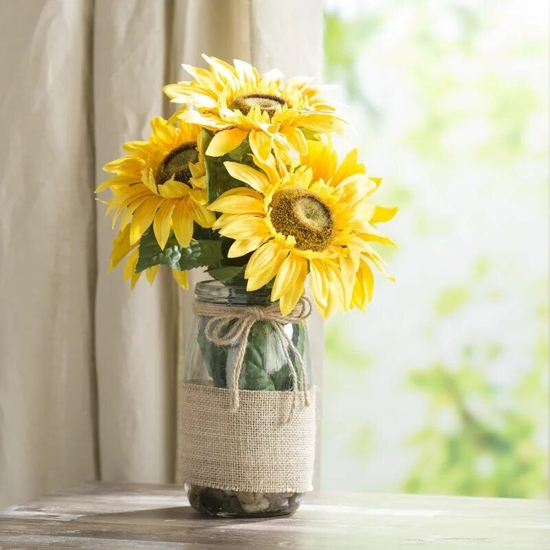 Подсолнухи в вазе фото Sunflowers in a Vase with River Rocks and Faux Water & Reviews Birch Lane Flower