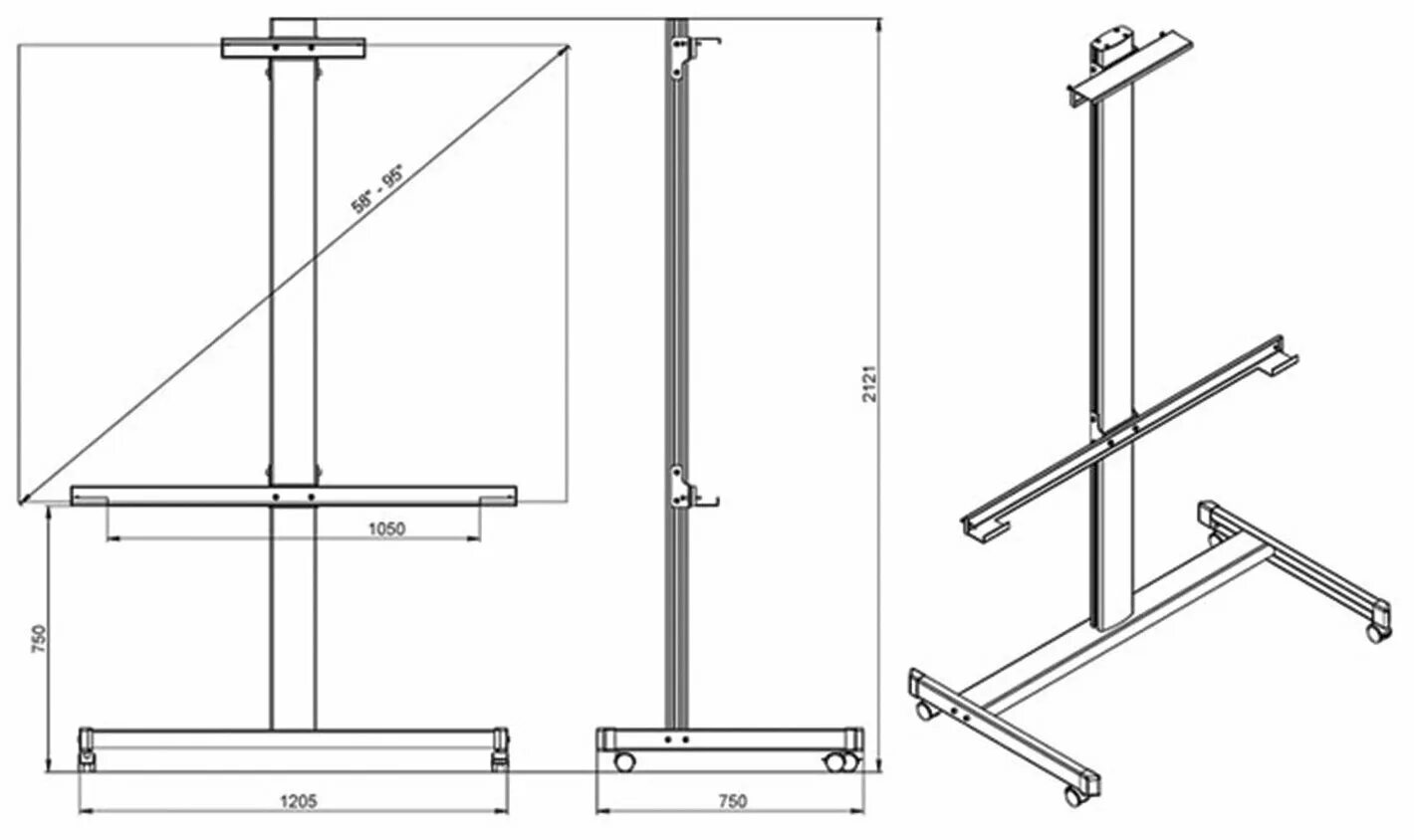 Подставка для чертежей своими руками Стойка для интерактивных досок 60" - 100" UMS-1, универсальная, на колёсиках, чё