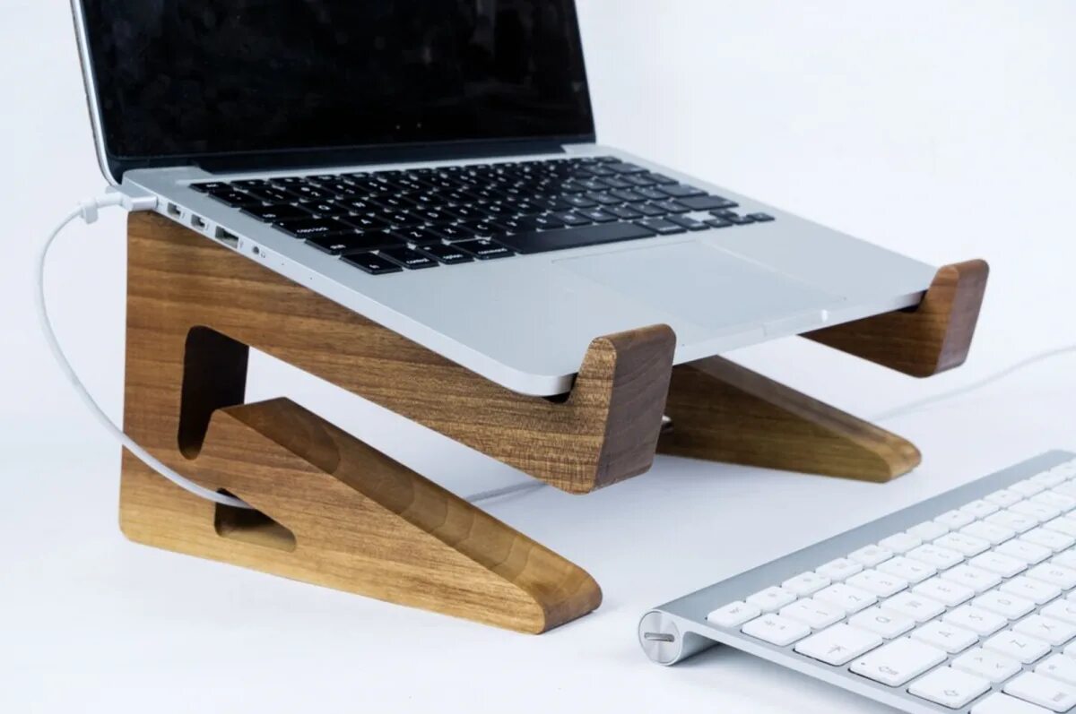 Подставка для ноутбука как подключить Galen Leather Walnut Wood MacBook Stand: Elegant, Ergonomic, and Multi-Talented 