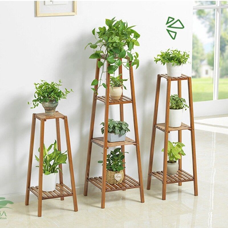 Подставка для цветов из дерева фото 2/3/4 Tier Flower Pot Stand Wooden Indoor Plant Garden Planter Shelf Wood Rack P