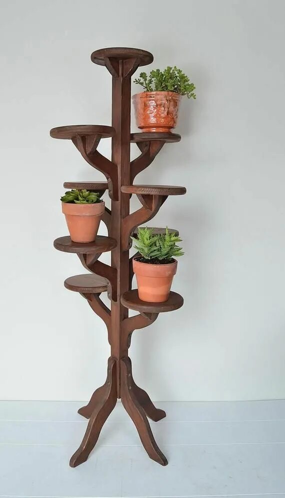 Подставка для цветов из дерева фото Vintage tall handmade wooden tiered plant stand flower pot - Etsy España Wooden 