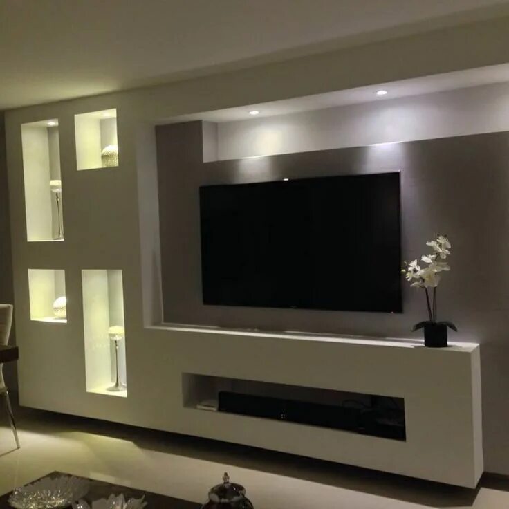 Подставка для телевизора из гипсокартона фото Tv wall design, Living room tv unit designs, Living room decor