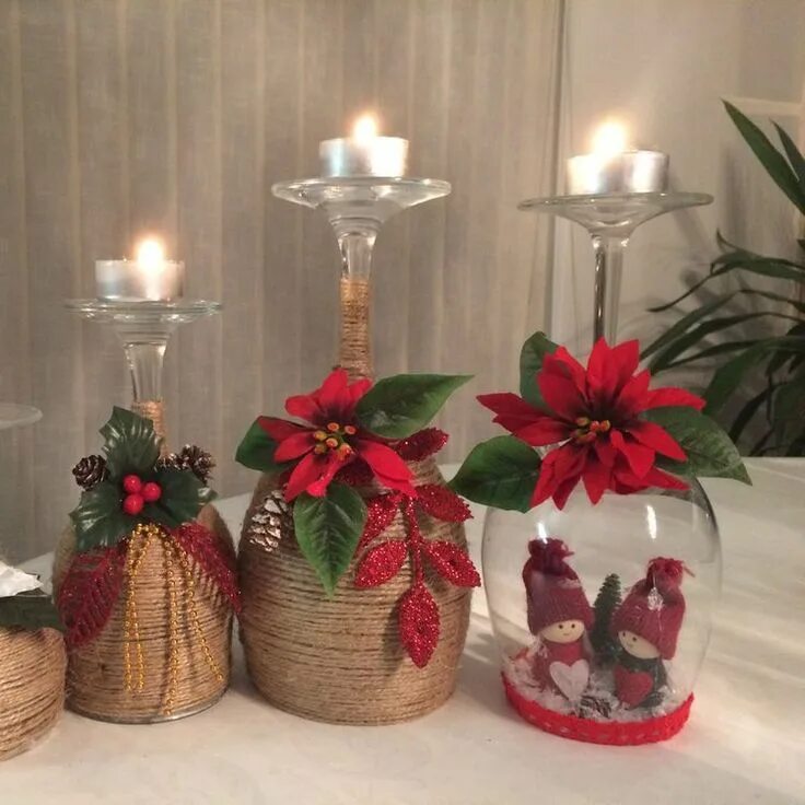 Подсвечник своими руками в домашних 30 Cheap and Easy Homemade Wine Glasses Christmas Candle Holders, #CANDLE #Cheap