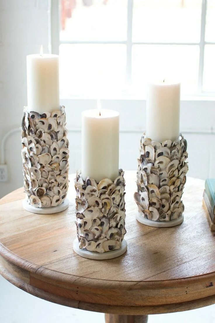 Подсвечник своими руками в домашних условиях Kalalou Oyster Shell Pillar Candle Holders - Set Of 3 Shell candles, Oyster shel