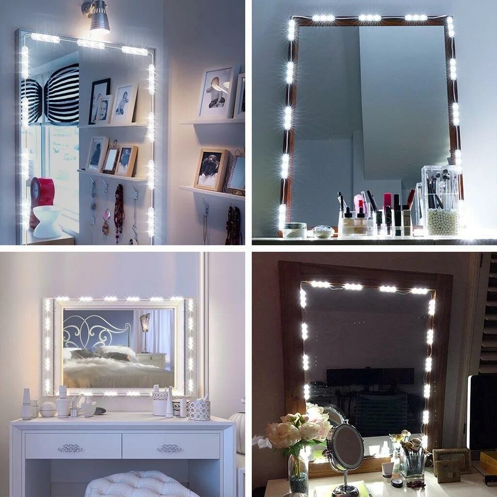 Подсветка для зеркала для макияжа фото Dimmable 60 LED Vanity Light Kits Cosmetic Makeup Mirror Lights String купить не