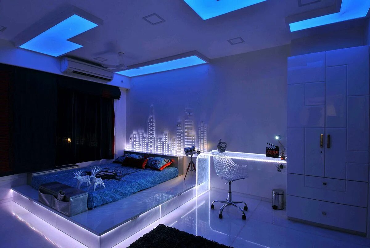 Подсветка комнаты интерьер 30 Buoyant Blue Bedrooms That Add Tranquility and Calm to Your Sleeping Space Bl