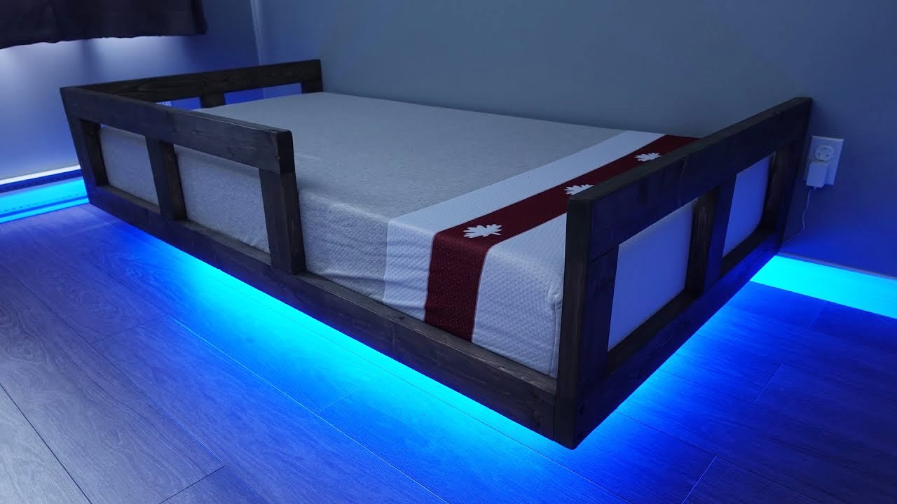 Подсветка кровати фото DIY Floating Bed Frame - Build from 2x4's - YouTube