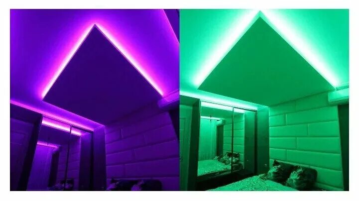 Подсветка потолка светодиодной лентой фото Светодиодная лента с пультом LED RGB цветная, 2835, 5 метров, влагостойкая - куп