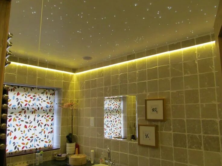 Подсветка потолка в ванной фото Concealed LED tape colour changing coving lighting with starfield on bathroom ce