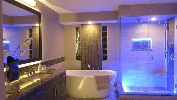 Подсветка ванной комнаты фото Bathroom Modern Bathroom Interior Light Fixtures Ideas Also Large Mirror Complet