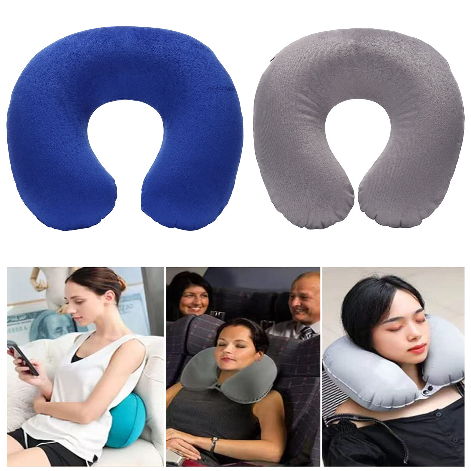 Подушка для самолета фото U-shaped Inflatable Airplane Pillow Neck Travel Pillows Head and Neck Support eB