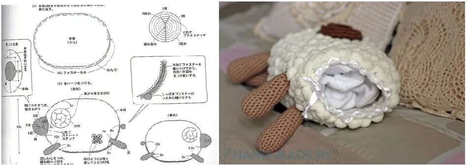 Подушка игрушка вязаная крючком схема и описание Декоративная вязанная подушка-овечка. Уютный символ Нового, 2015-го года / Вязан