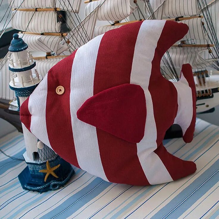 Подушка рыба фото Mediterranean Style 46*45cm Tropical Fish Home Decor Pillow Cushion Striped Fish