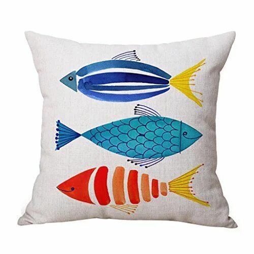 Подушка рыба фото JES&MEDIS Linen Cotton Print Square Decorative Throw Pillow Case Cushion Cover f