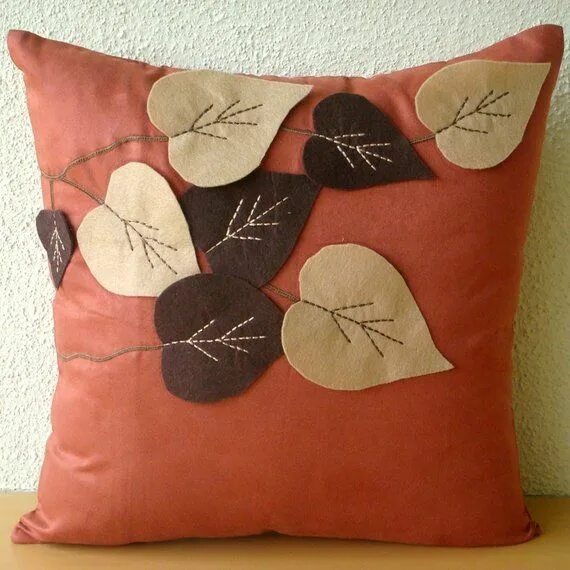 Подушка своими руками для декора thehomecentric - Rust Decorative Pillows Cover, Square Leaf Felt Applique Tropic