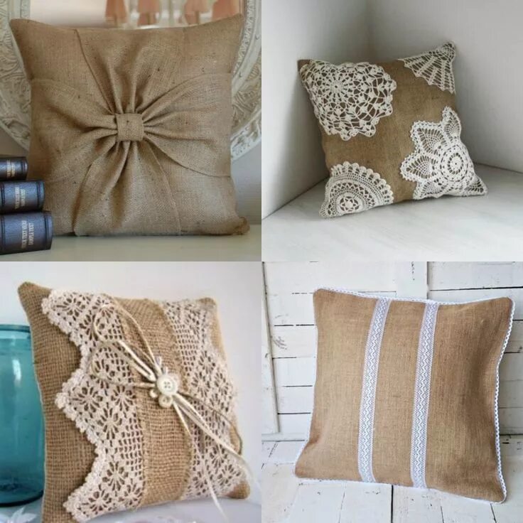 Подушки для дивана своими руками фото Cojines elaborados en arpillera.♥ Diy pillows, Bow pillows, Personalized pillows