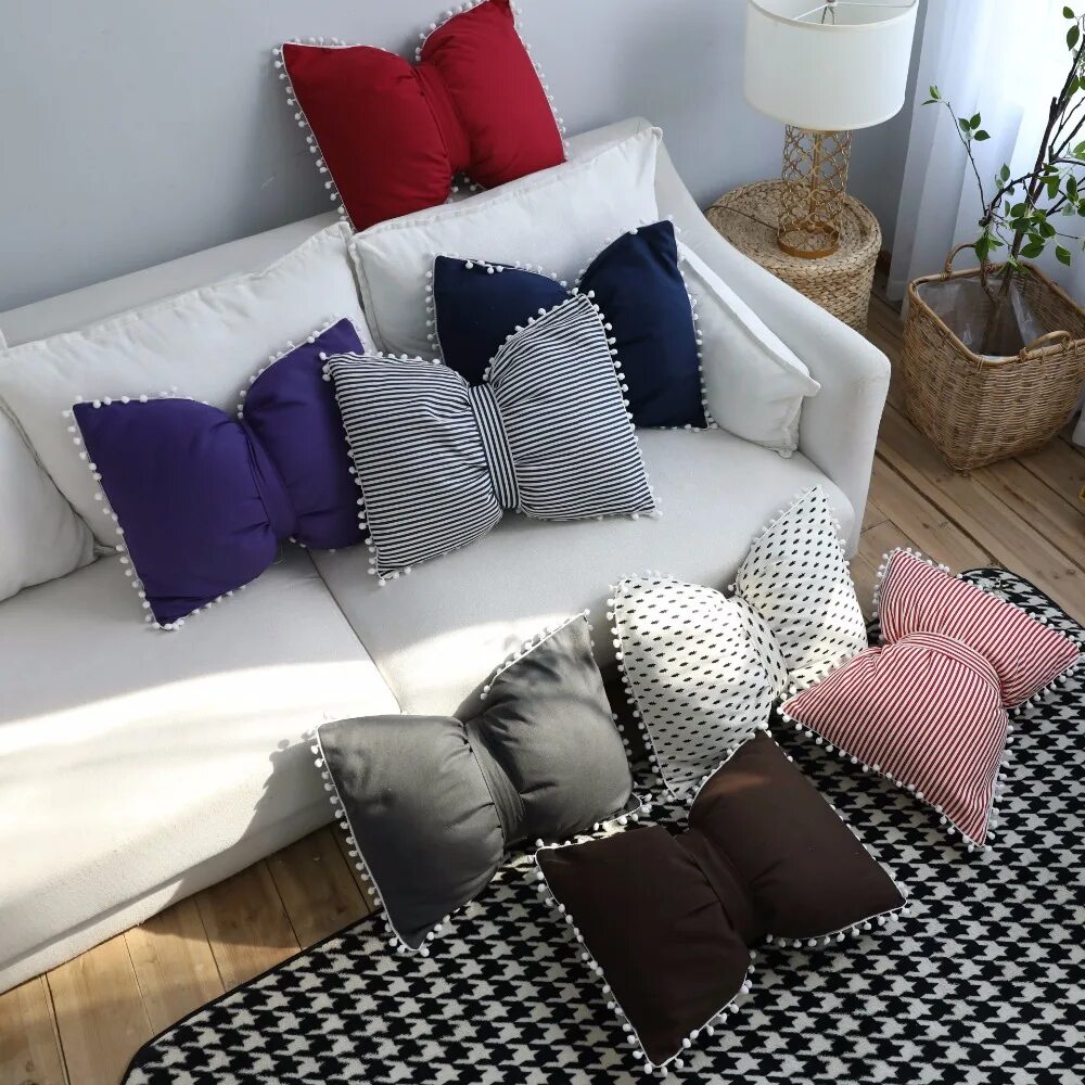 Подушки для дивана своими руками фото Multicolor Solid Stripe Cute Ball Butterfly Pillow Cushion Relaxable Cute Pillow