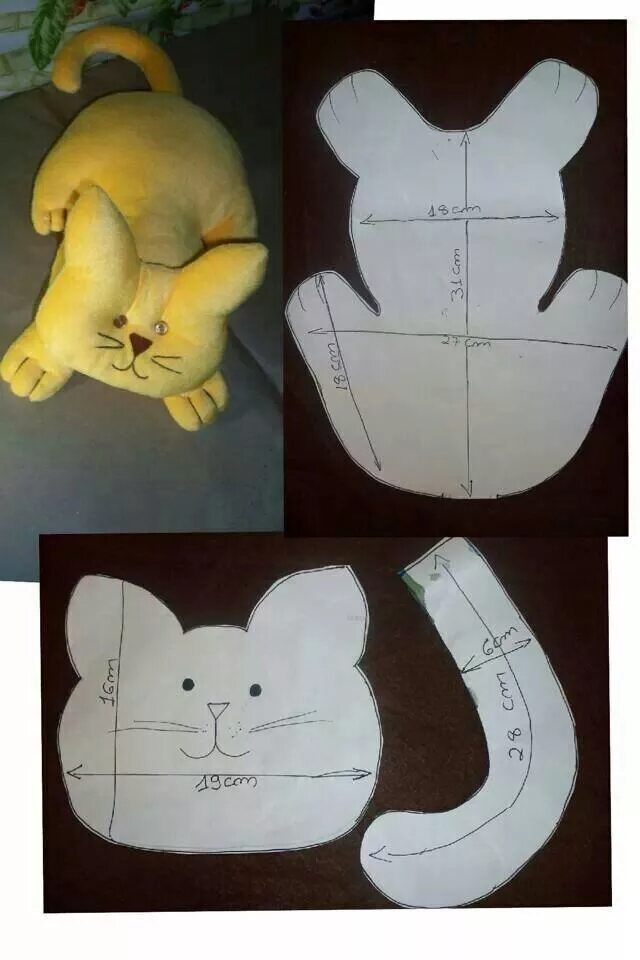 Подушки игрушки своими руками схемы Gatito Animal sewing patterns, Sewing toys, Sewing projects