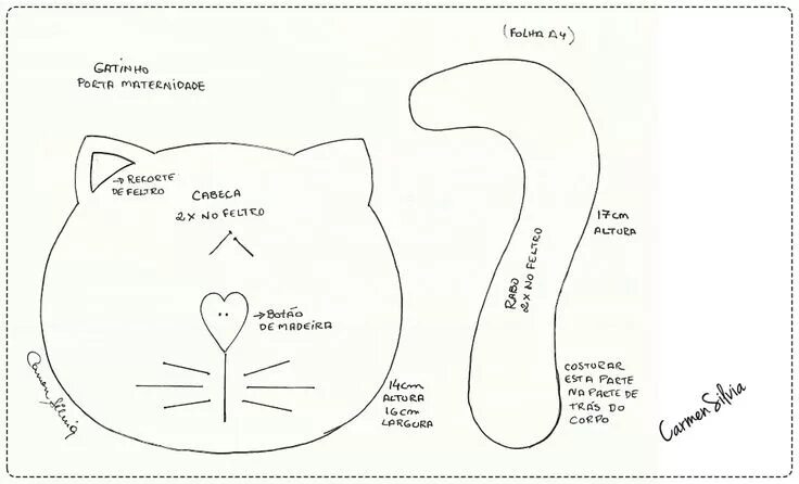 Подушки игрушки выкройки Carmen Silvia - Artesã - Moldes Porta maternidade Gatinha que ensinei no Mulher.