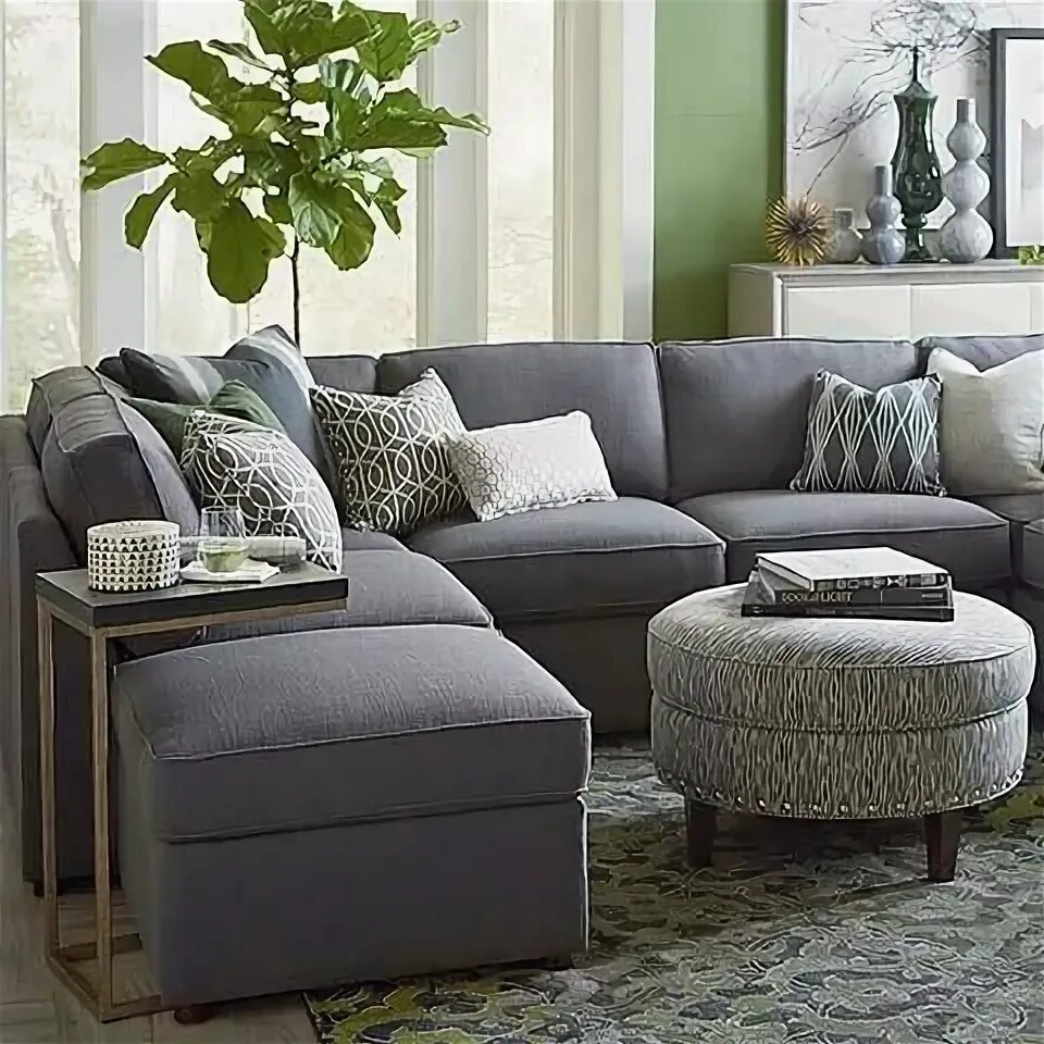 Подушки на серый диван фото в интерьере Traditional Fabric U Shaped Sectional in Grey Living room furniture layout, Gray