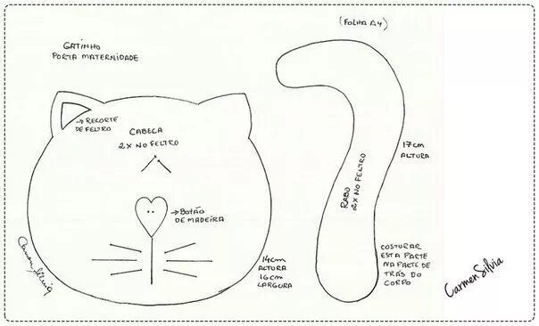 Подушки сплюшки своими руками схемы 5 Modelos de Gato de Feltro com Molde Gato de feltro, Padrões de boneca de feltr