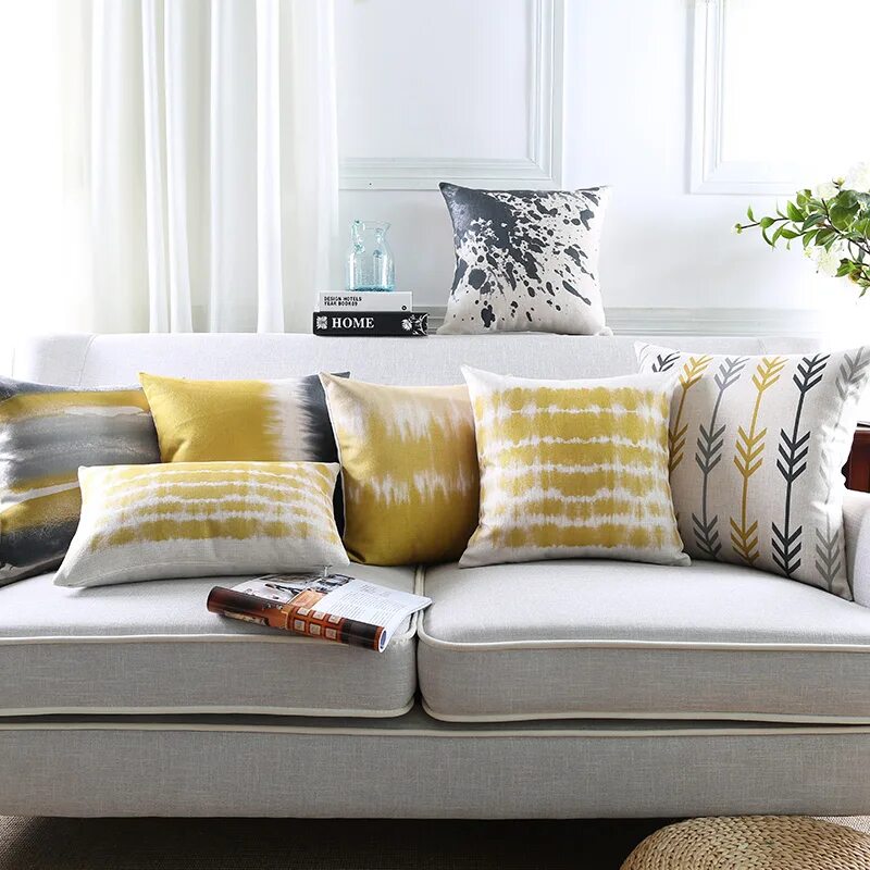 Подушки в интерьере гостиной Abstract Grey Yellow Pillow Cover Geometric Cushion Cover Decorative Throw Pillo