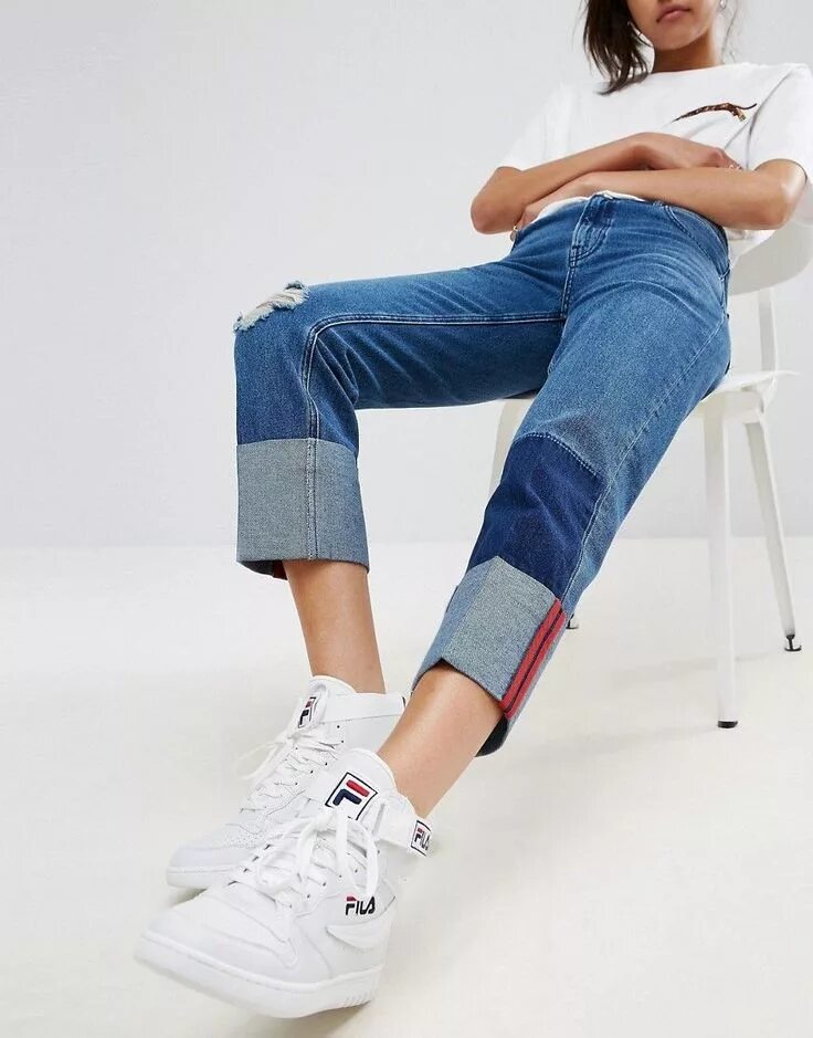 Подвернутые джинсы женские фото ASOS Deep Turn Up Jeans with Bound Selvage - Blue Denim fashion, Denim women