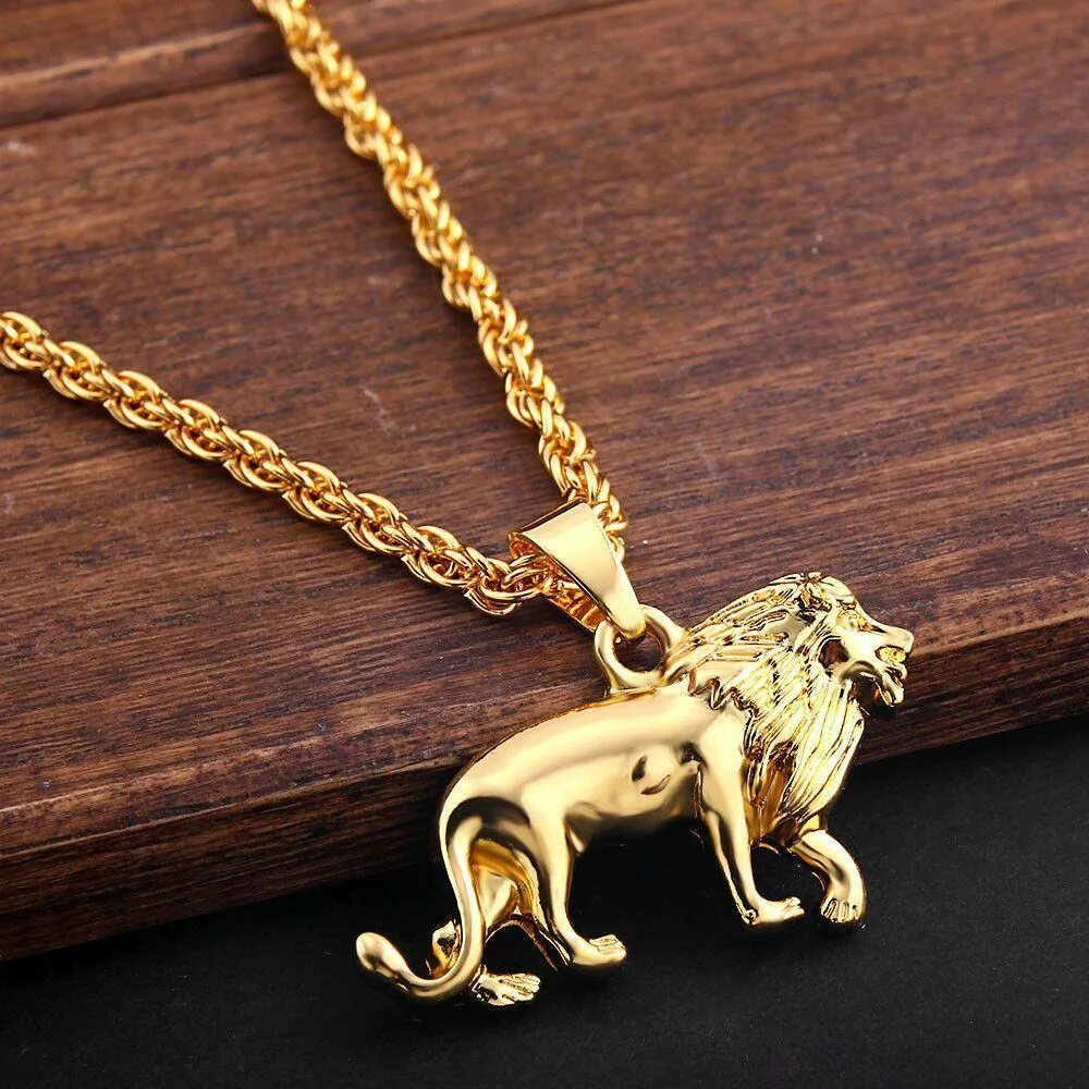 Подвеска на цепочку лев фото Men's Hip Hop Neutral Lion Necklace Lion Necklace Gold Plating Pendant купить не