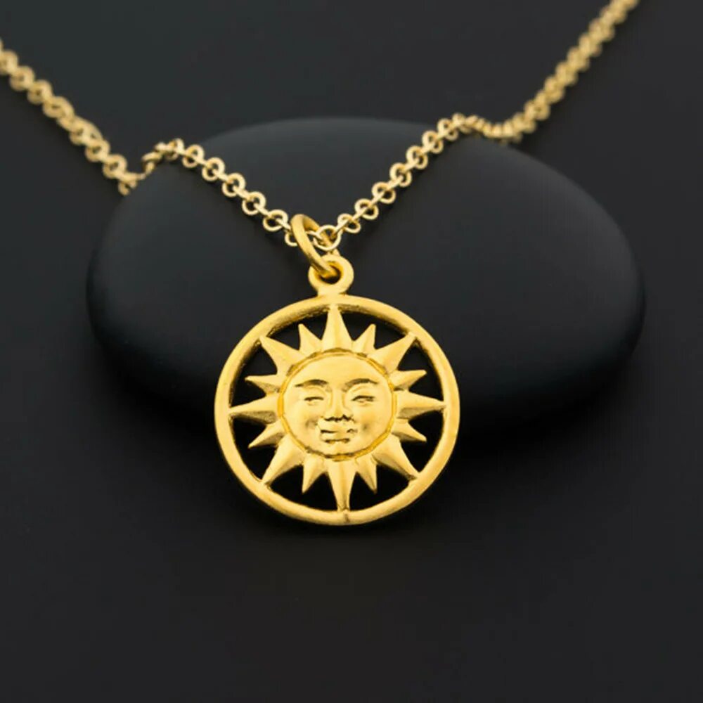 Подвеска солнце фото Gold/Silver Sun Necklace,Smile Sunbust Face Pendant Necklace for Women/ Men,Summ