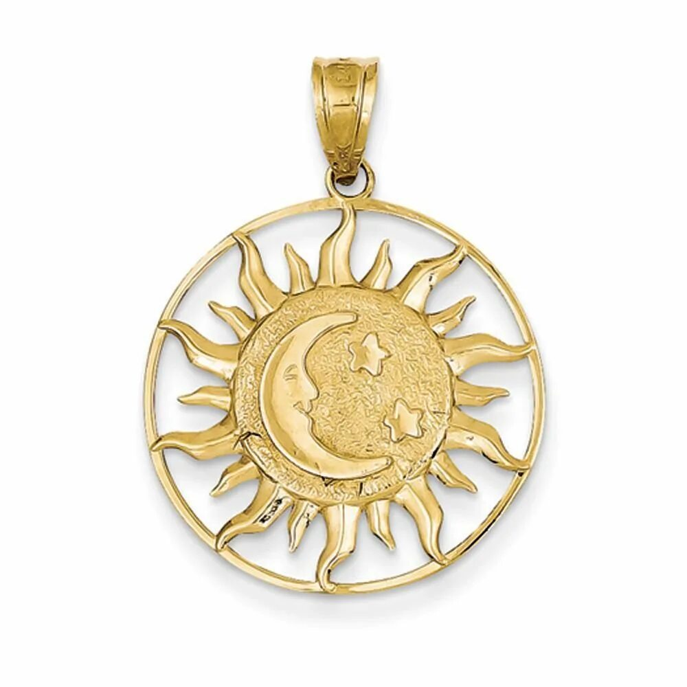 Подвеска солнце фото 14k Yellow Gold 22mm Sun, Moon and Stars Circle Pendant Star charms, Star pendan