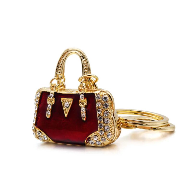 Подвеска сумочка Red Handbag Keyring Gold Chain Rhinestone Crystal Key Chain Pendant Keychain Car