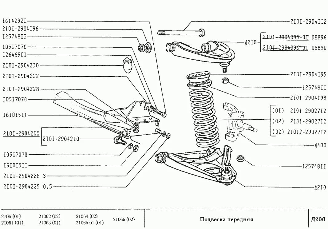 Подвеска ваз 2106 схема Подвеска передняя ВАЗ-2106 (Чертеж № 101: список деталей, стоимость запчастей). 