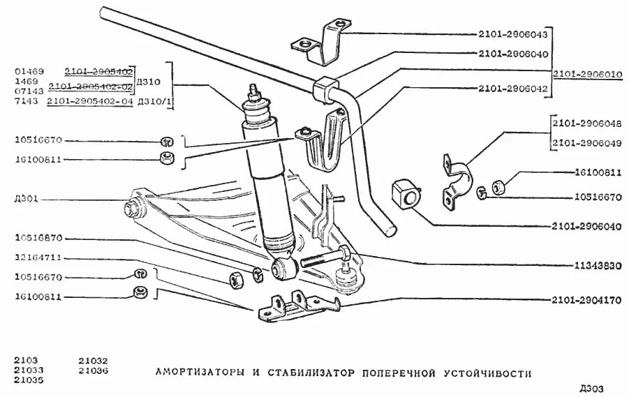 Подвеска ваз 2106 схема Амортизаторы и стабилизатор поперечной устойчивости ВАЗ-2103 (Чертеж № 86: списо
