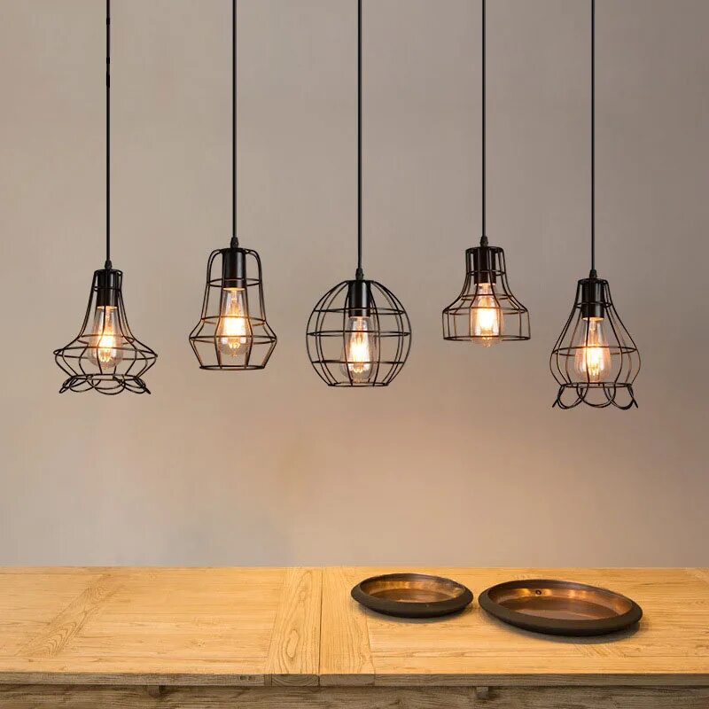 Подвесная люстра в стиле лофт Vintage Industrial Retro Pendant Lamp Edison Light Holder Iron Restaurant Bar Co