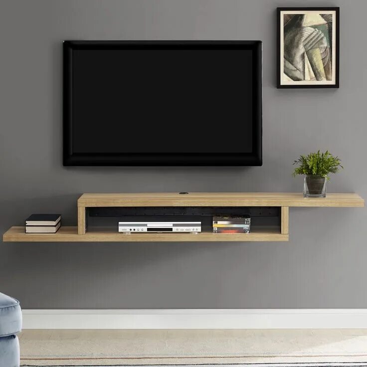 Подвесная полка под телевизор на стену фото Ascend 72" Asymmetrical Wall Mounted TV Component Shelf Living room tv, Living r