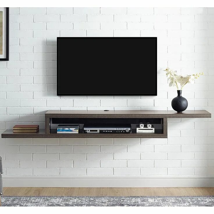 Подвесная полка под телевизор на стену фото Asymmetrical Wall Mounted Wood TV Console Entertainment Center 72-inch Gray - Wa