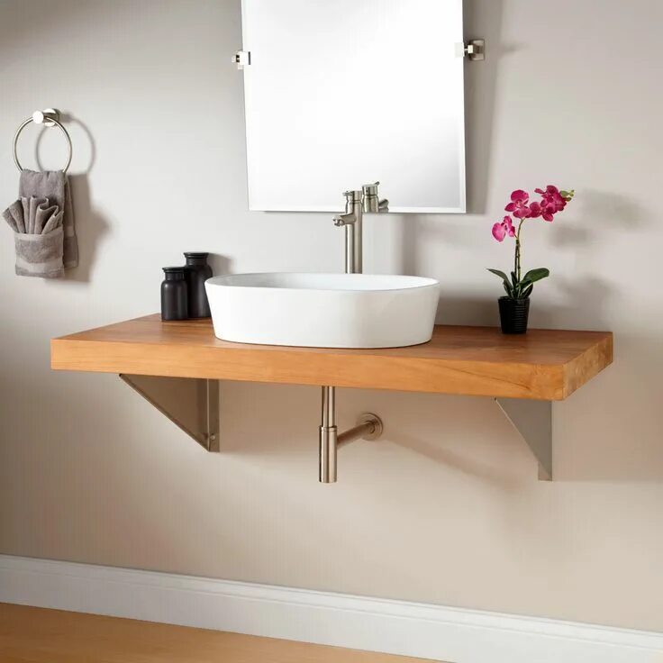 Подвесная раковина в интерьере ванной Wall-Mount Sink Brackets Teak bathroom, Bathroom model, Bathroom furniture