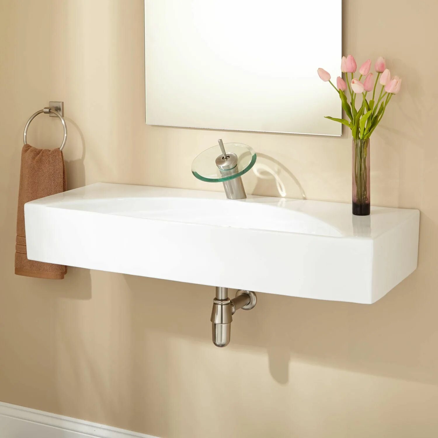 Подвесная раковина в интерьере ванной Hiott Wall-Mount Bathroom Sink Small bathroom vanities, Wall mounted sink, Wall 