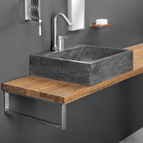 Подвесная раковина в стиле лофт Solid Bamboo Massief Bamboe werkblad Baños de estilo rústico, Muebles de lavabo,