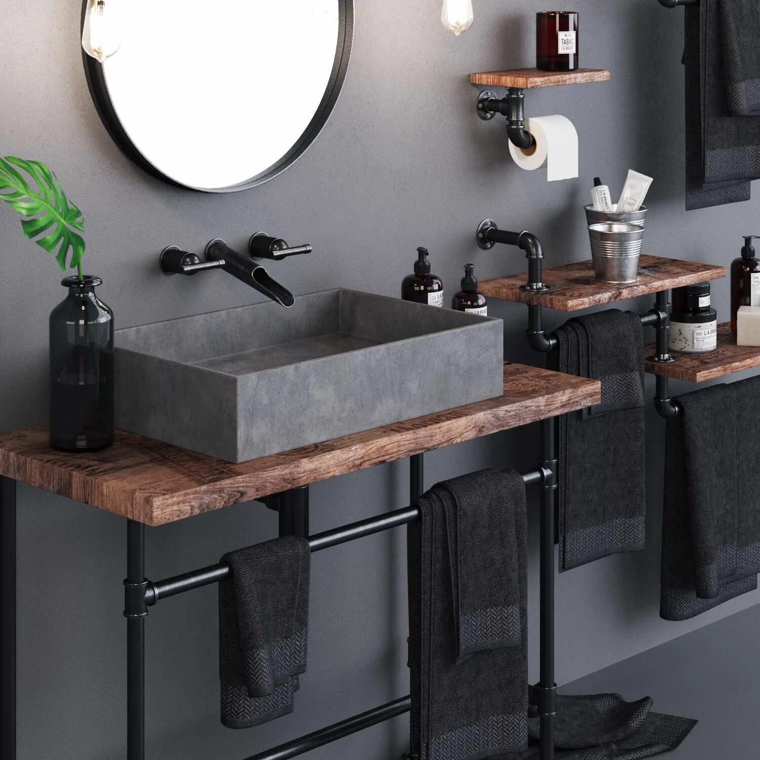 Подвесная раковина в стиле лофт Loft Bathroom Set on Behance Industrial bathroom design, Bathroom interior, Bath