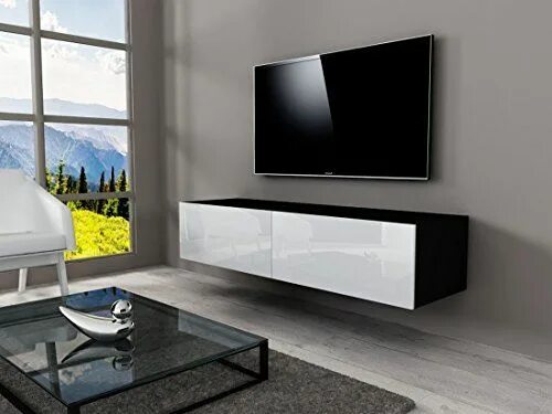 Подвесная тумба в интерьере гостиной Domadeco 180 tv Stand/Floating tv Unit/tv Entertainment Center Color Black and W