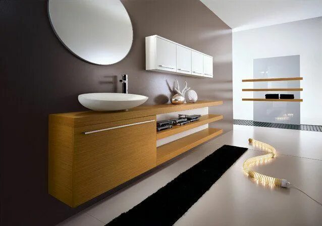 Подвесная тумба в интерьере ванной open shelf vanity - Google Search Bathroom interior design modern, Modern bathro