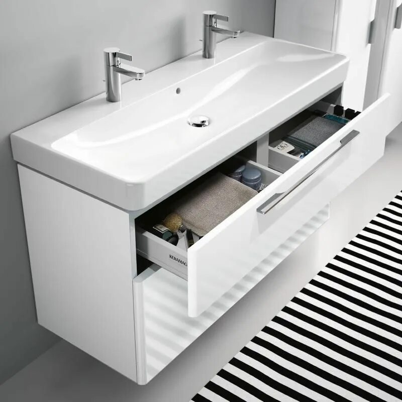 Подвесная тумба в ванной фото Keramag Smyle vanity unit with 2 pull-out compartments front and corpus white hi